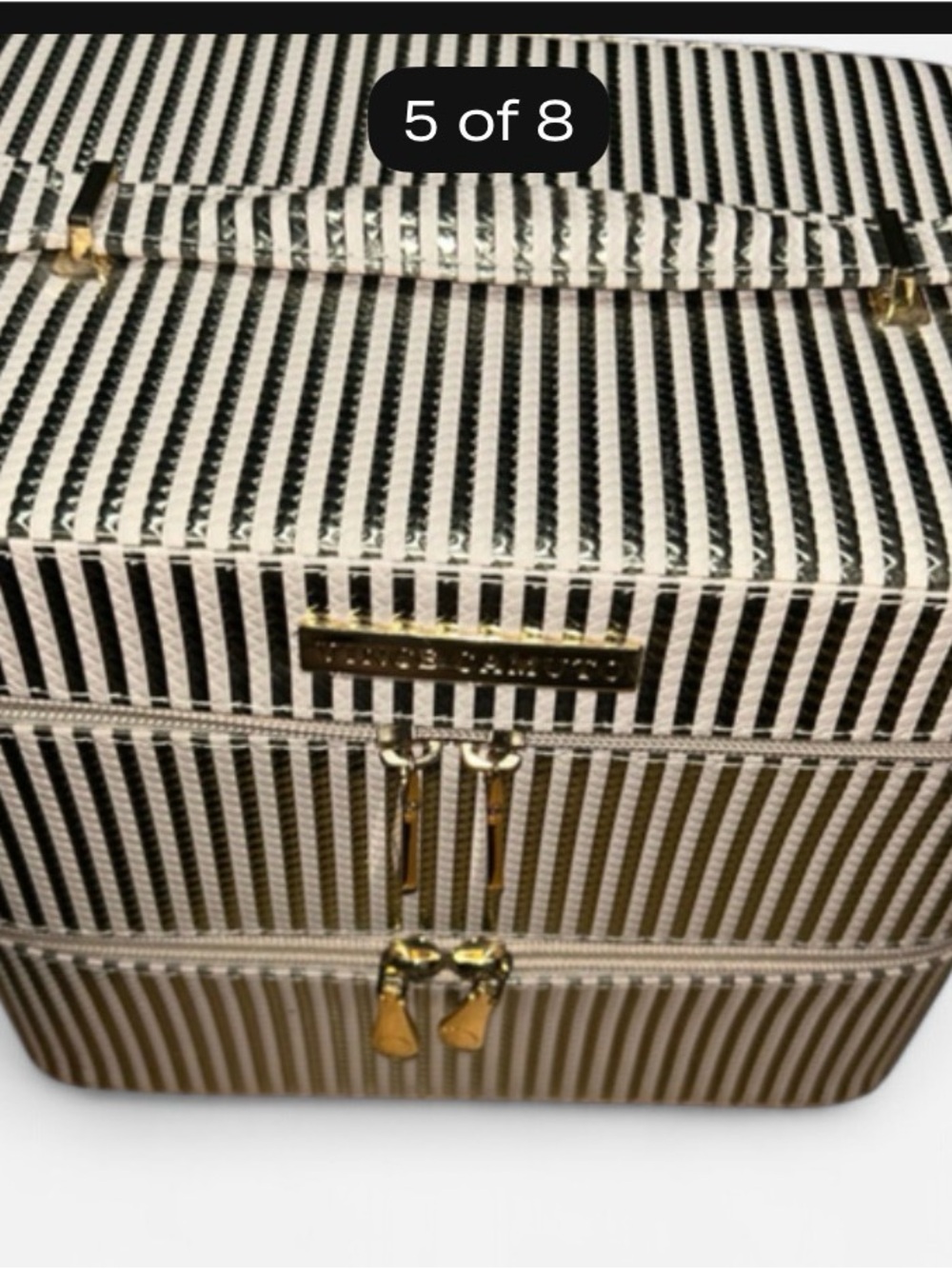 **NEW** Vince Camuto Gray & White Striped Cosmetic Case